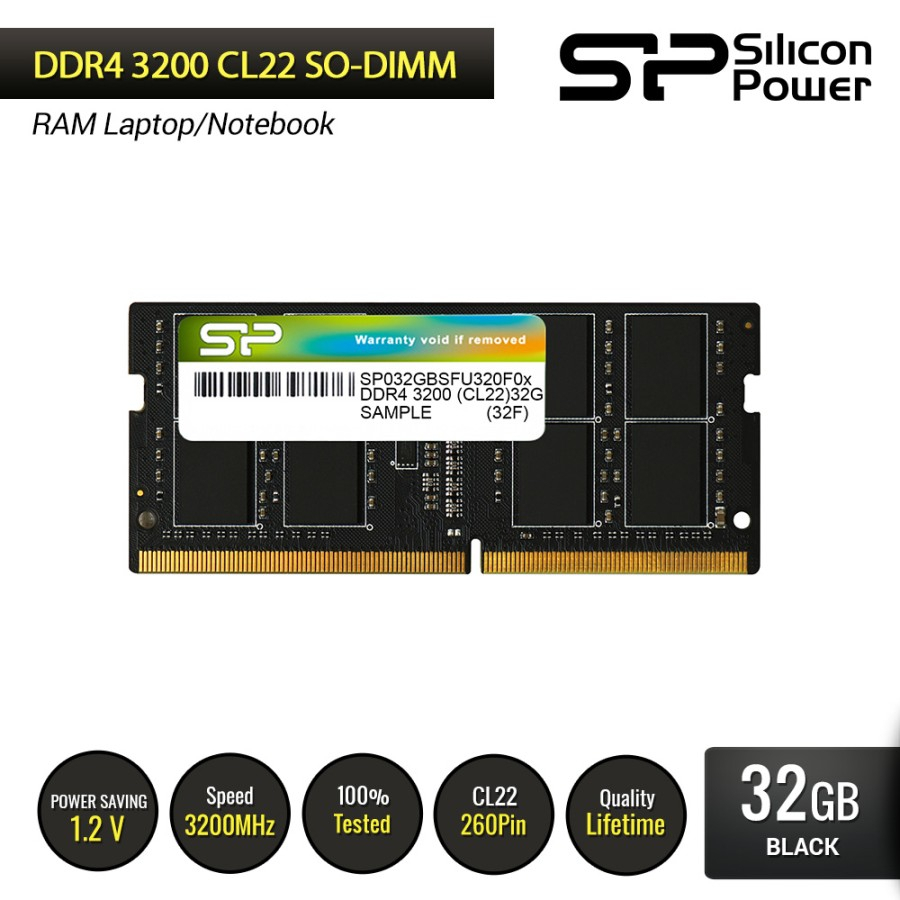 Silicon Power DDR4-3200 Mhz / PC4-25600 - 32GB Sodimm For Laptop