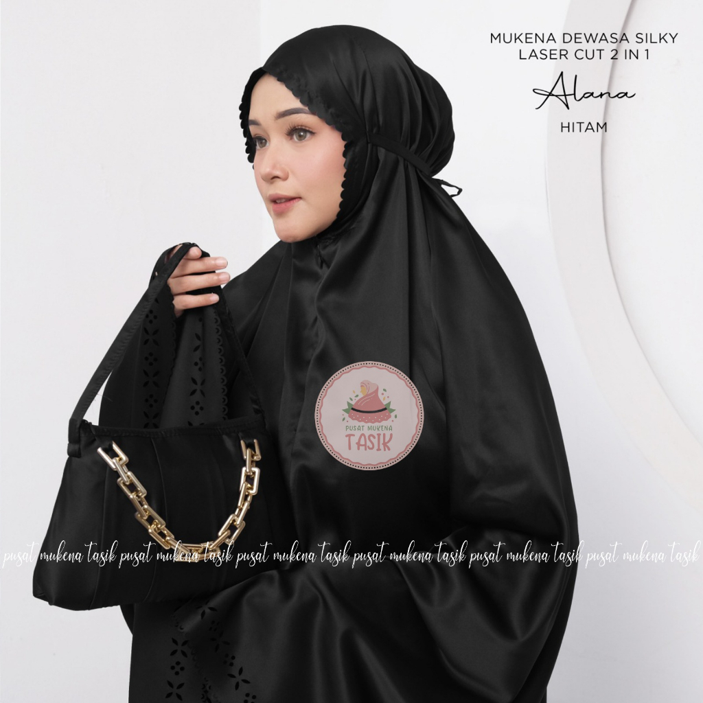 PUSAT MUKENA TASIK - MUKENA POLOS DEWASA SILKY LASER CUT 2 IN 1 ALANA