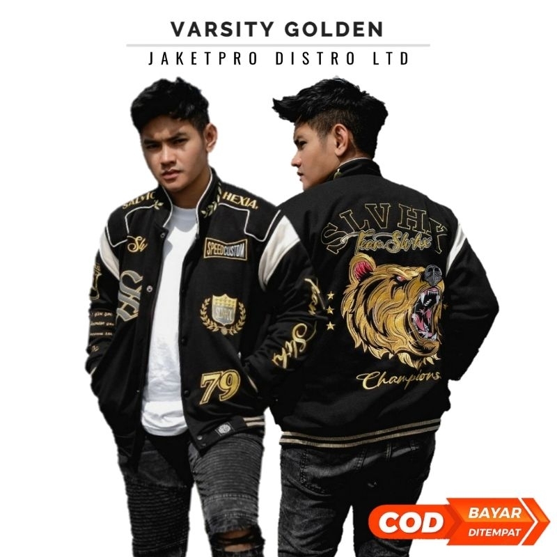 Jaket Varsity Pria Tebal Full Bordir SLVHX / Bomber Varsity Racing Salvio Hexia