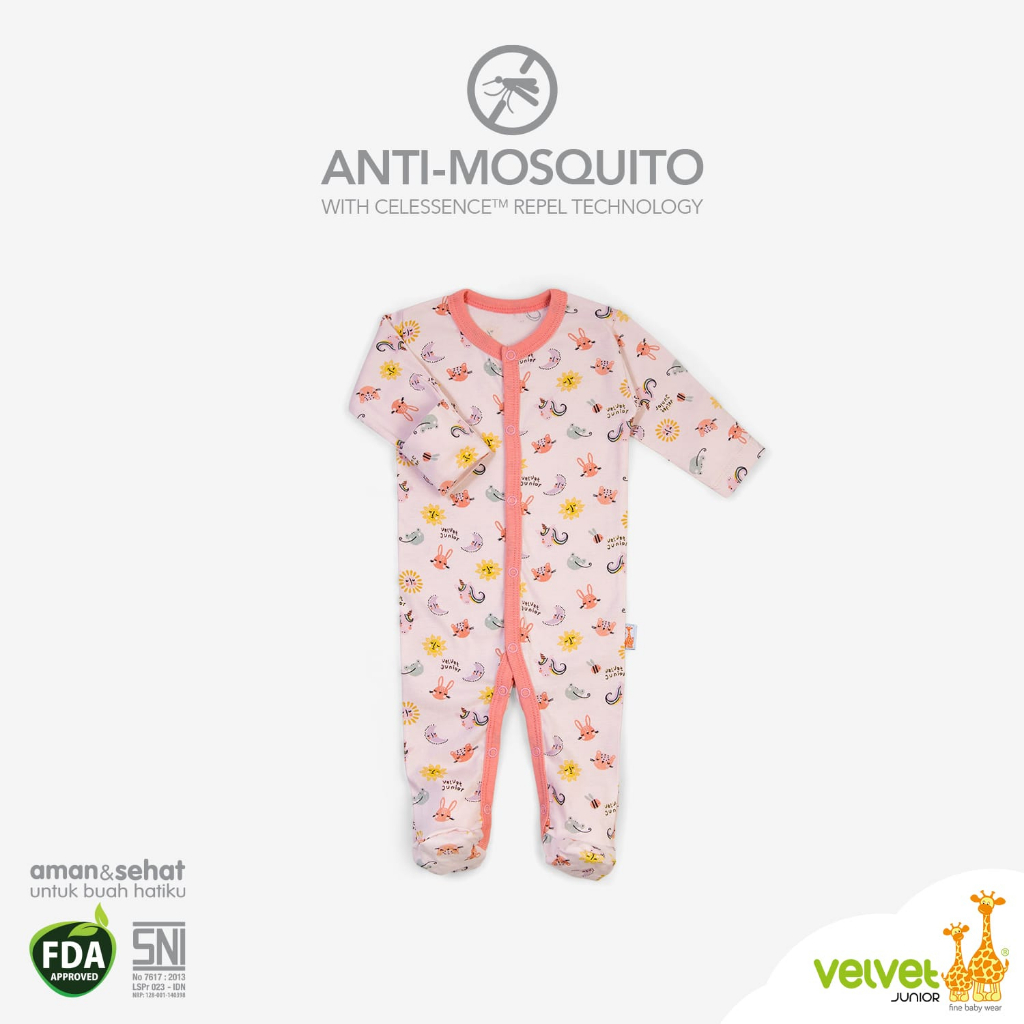 VELVET JUNIOR ANTI MOSQUITO SLEEPSUIT DREAMWEAR TUTUP KAKI SLEEPSUIT ANAK BAJU TIDUR ANAK ANTI NYAMUK BOY GIRL 0-9 BULAN