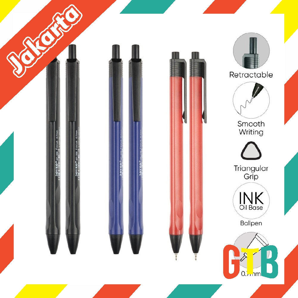 ❤️GTB❤️ BALL PEN PULPEN PENA JOYKO BP-338 FOCUS 0.7 mm BOLPEN MURAH HITAM BLACK WARNA WARNI LUCU GROSIR TIDAK MUDAH KERING ATK KANTOR ASLI BOLPOINT S065