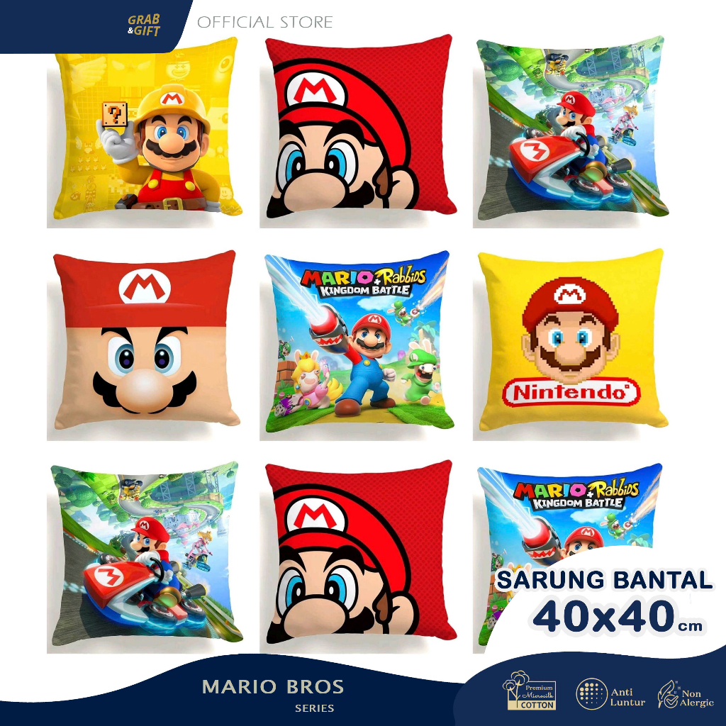 SARUNG Bantal Sofa Print Motif Karakter Super Mario Bross Luigi 40x40 cm Murah