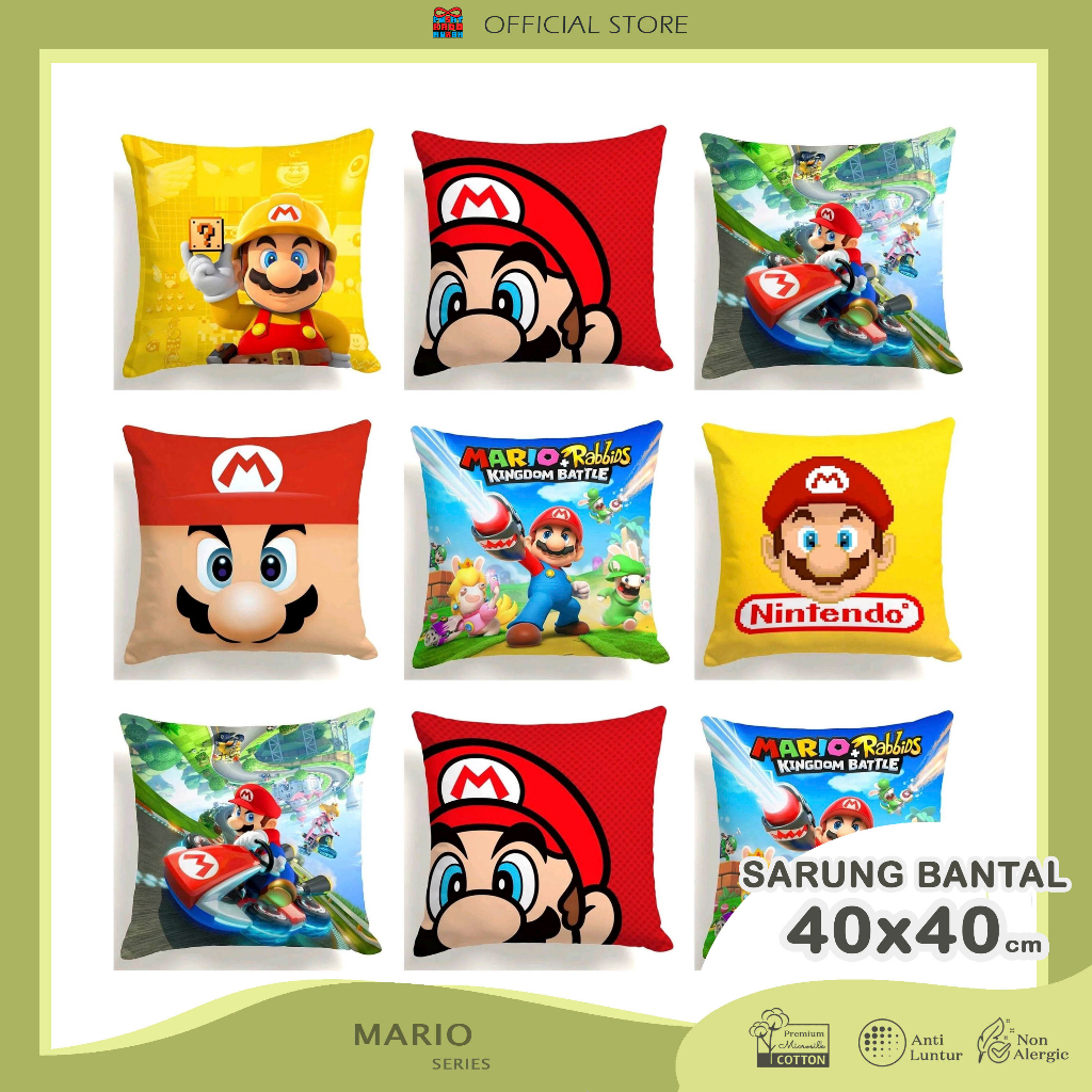 COVER SARUNG Bantal Sofa Print Motif Karakter Super Mario Bross Luigi 40x40 cm - Pusat Kado Murah