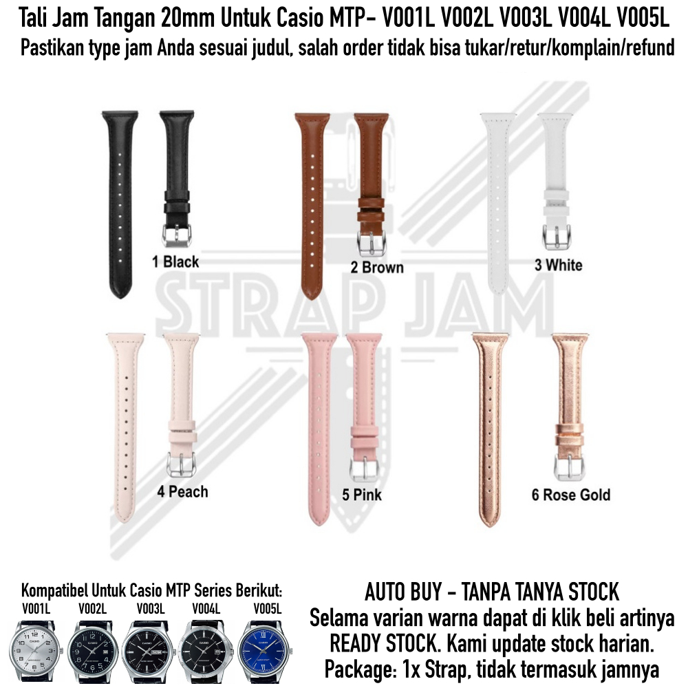 SLW Tali Jam Casio MTP- V001L V002L V003L V004L V005L - Strap 20mm Kulit Leather Wanita