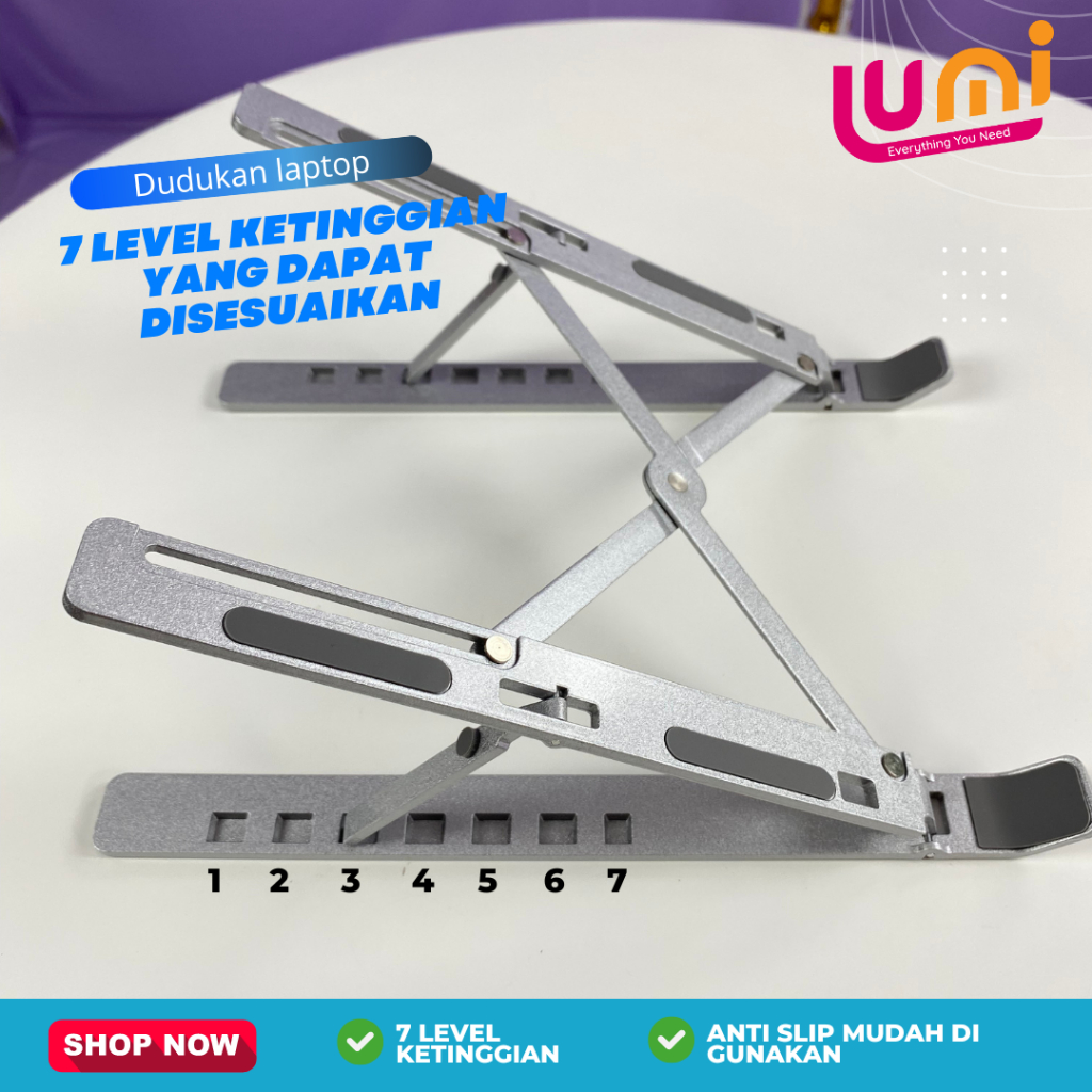 Dudukan Penyanggah Laptop Stand Portable Holder Lipat Notebook Tatakan Ipad Bahan Aluminium Alloy Single Adjustable Folding Tablet Kuat Kokoh Ringan