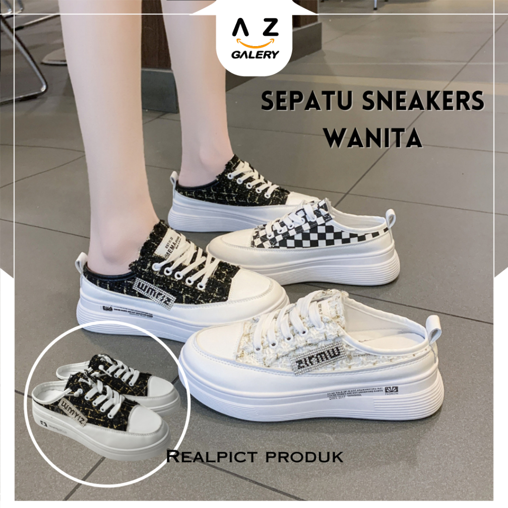 Azgalery SPT-24 Sepatu Sneakers Tali Wanita Sepatu Sneakers Kekinian Korean Style Import Women Shoes