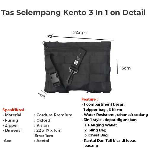 Tas Selempang Kento 3 in 1 Pria Wanita Water Resistant Techwear SSCO