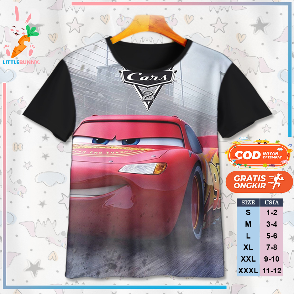 BAJU KAOS ANAK KARTUN 3D DISNEY CARS MCQUEEN V15 / KAOS ANAK 3D CARS MCQUEEN - LITTLE BUNNY