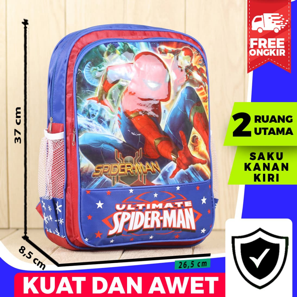 Tas Anak Laki Laki TK Paud Spiderman Merah Biru Ransel Sekolah Tebal Anak SD Bisa Untuk Ngaji Termurah Gendong Punggung Bagus COD Tas Karakter Anak