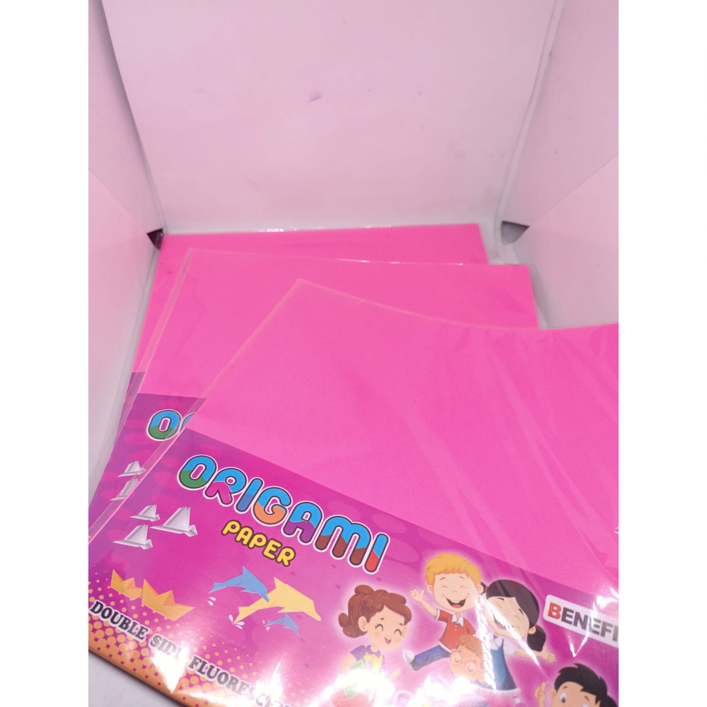 KERTAS ORIGAMI BESAR 20CM X 20CM MEREK BENEFIT DOUBLE SIDED DUA SISI 1 PAK ISI 20 PCS DAN 5 WARNA