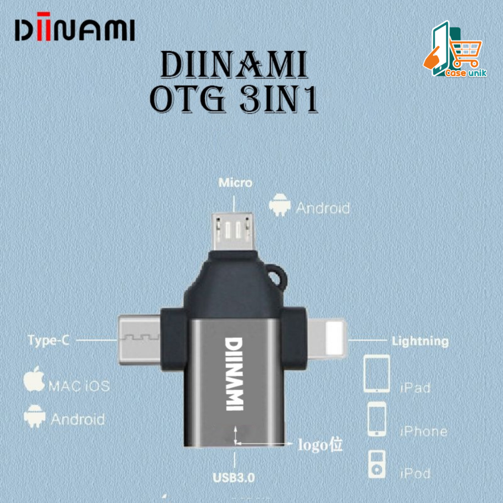 ￼DIINAMI OTG 3in1 Type-C Lightning (iPhone usb ) Micro USB Type C Android Apple iPhone iPad Multi Devices CS5975