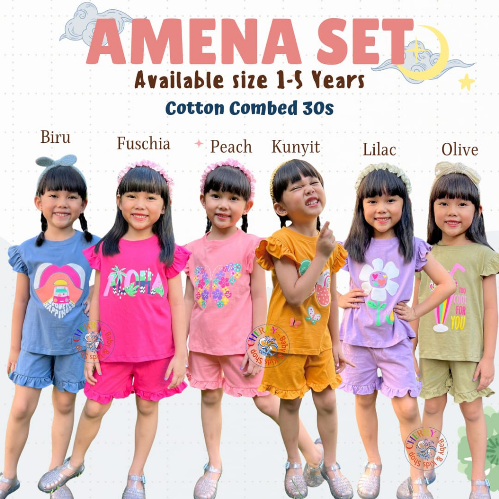 Smilee Amena Set 1-5 Tahun Setelan Ruffle Motif Fashion Anak Perempuan CBKS P100