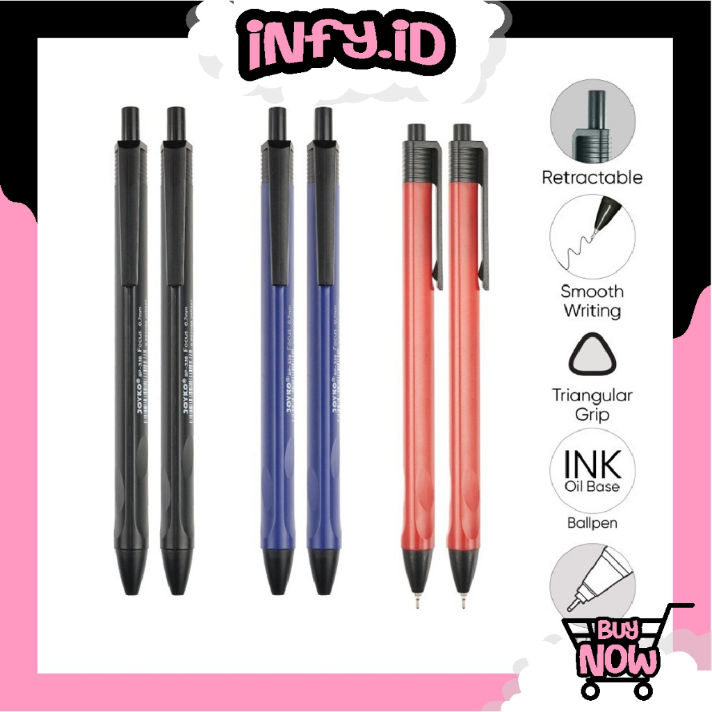 INFY - BALL PEN PULPEN PENA JOYKO BP-338 FOCUS 0.7 mm BOLPEN MURAH HITAM BLACK WARNA WARNI LUCU GROSIR TIDAK MUDAH KERING ATK KANTOR ASLI BOLPOINT S065