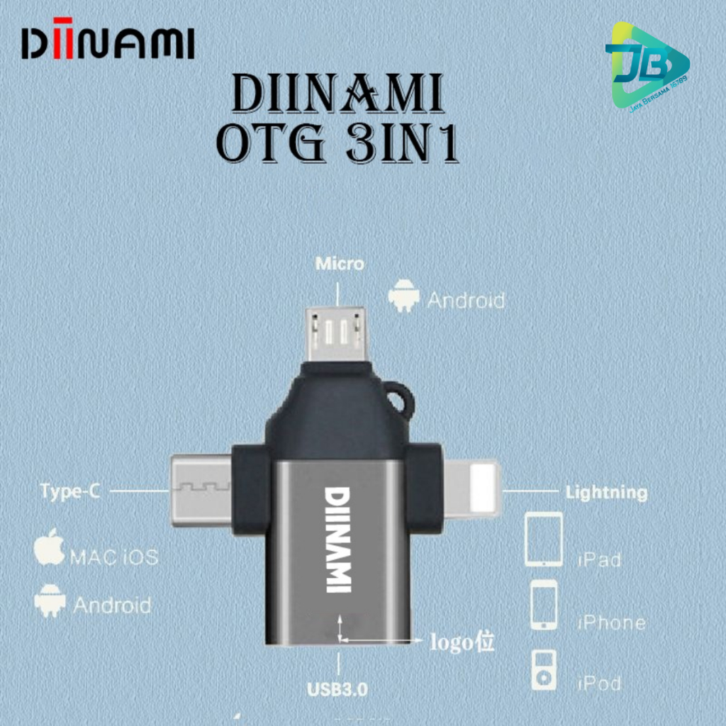 ￼DIINAMI OTG 3in1 Type-C Lightning (iPhone usb ) Micro USB Type C Android Apple iPhone iPad Multi Devices JB9101