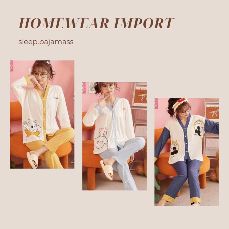 Homewear Import Kancing Longsleeve sleep.pajamass