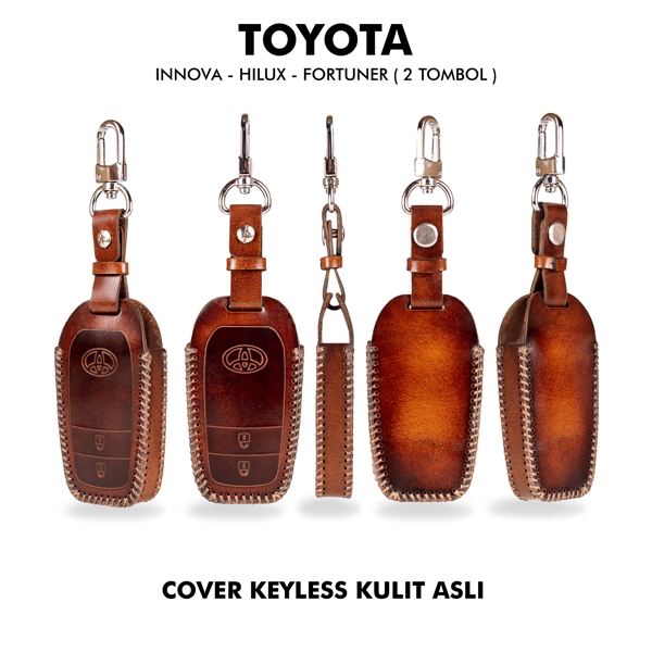 Jayuwan Cover Keyless Leather Untuk Type Mobil Toyota HILUX/INNOVA/FORTUNER 2 Tombol Free Ukir Logo Dan Nama