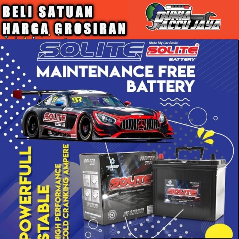 aki kering mobil SOLITE CALCIUM NS60 ( 65B24R ) NX110-S6 untuk Avanza, velos, rush, Starlet, etios, 