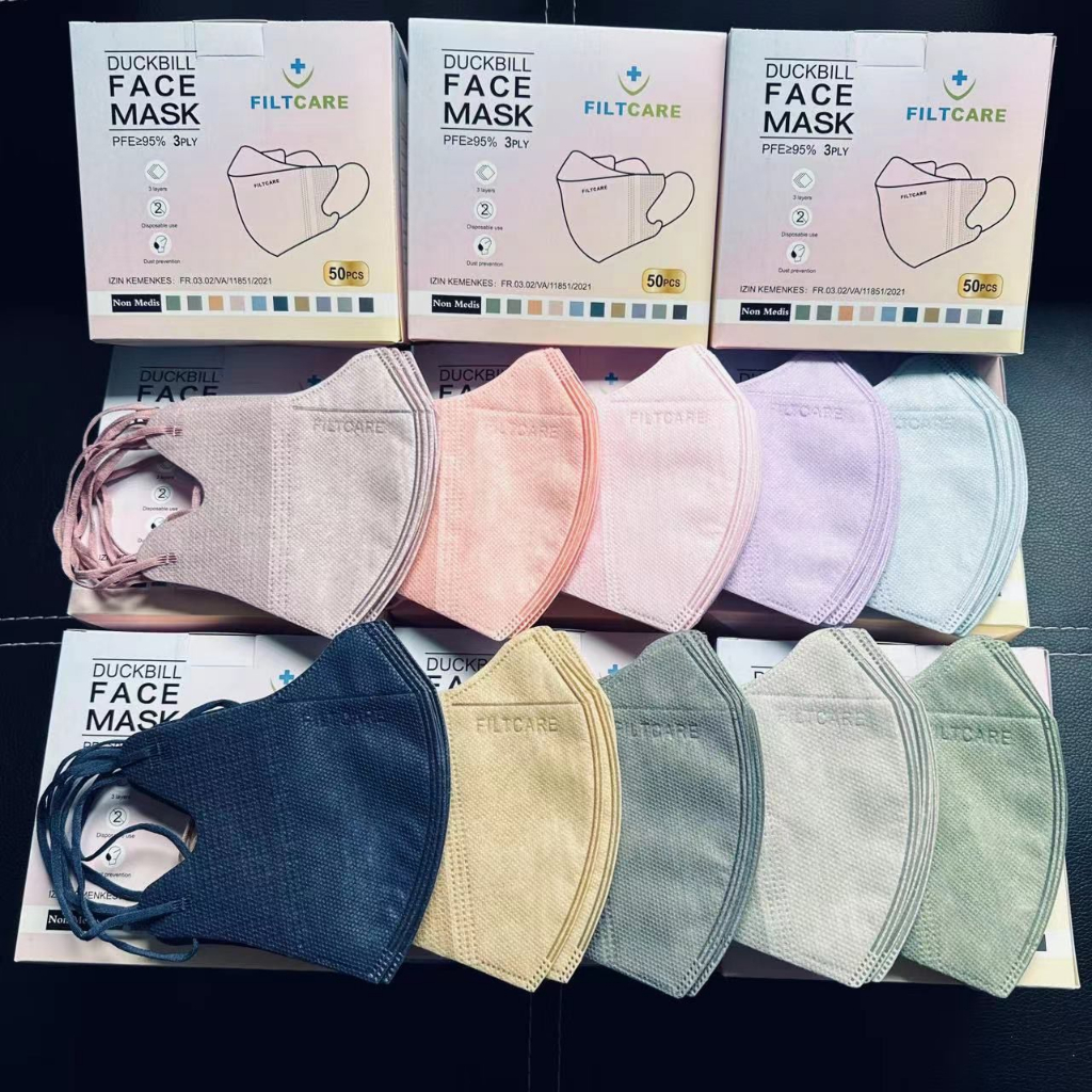 Masker duckbill warna warni isi 50 merek filtcare tali kuat dan elastis ORIGINAL