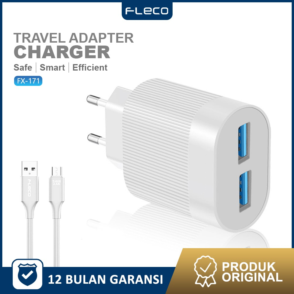 Adaptor Quick Charge MICRO TC 2USB charger 3.1A FX-171 FLECO gratis Kabel Micro