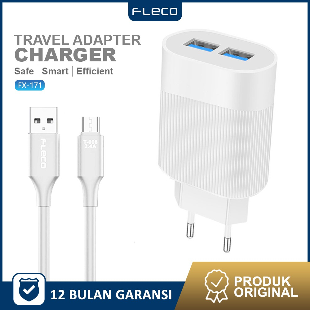 Adaptor Quick Charge MICRO TC 2USB charger 3.1A FX-171 FLECO gratis Kabel Micro