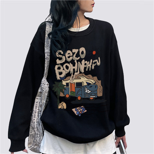 XiaoZhaiNv Korean Style Bus Hiu Pattern Lengan Panjang Baju Sweater Wanita A0501