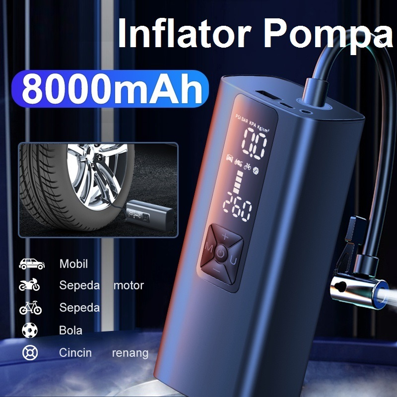 Pompa Inflator Ban Angin Mobil  Motor Sepeda Elektrik Udara Listrik Kompresor Mini Portabel Tire Tekanan Kompa Fitur Bank Daya Tas Penyimpanan Digital Aksesoris Car