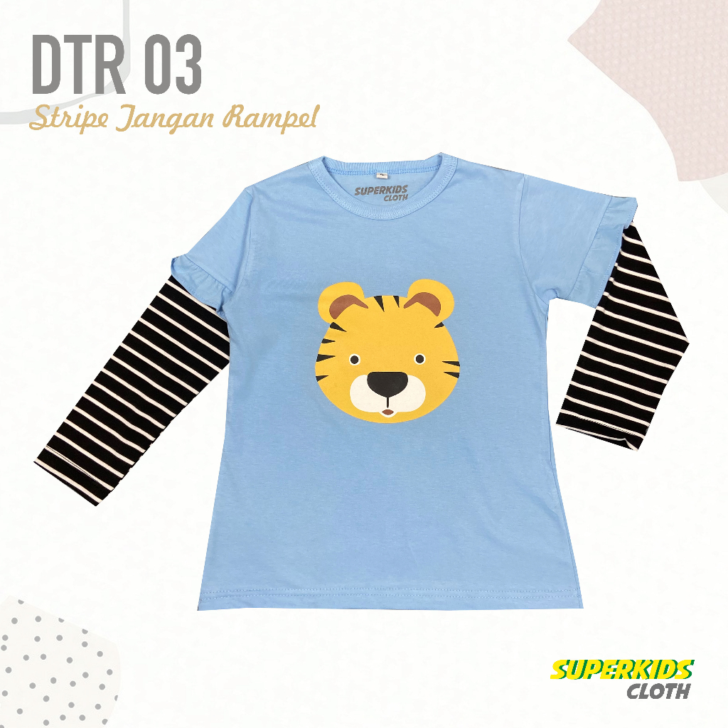 BAJU ANAK PEREMPUAN / KAOS ANAK PEREMPUAN / KAOS ANAK CEWEK STRIPE LENGAN PANJANG MOTIF HARIMAU ECER GROSIR BRAND SUPERKSIDCLOTH 1 - 11 TAHUN