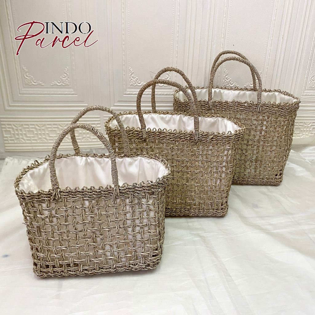 INDOPARCEL - Tas Keranjang Anyaman Rara Kombinasi Asessories Bunga Pita Tas Goodiebag Bungkus Kemasa
