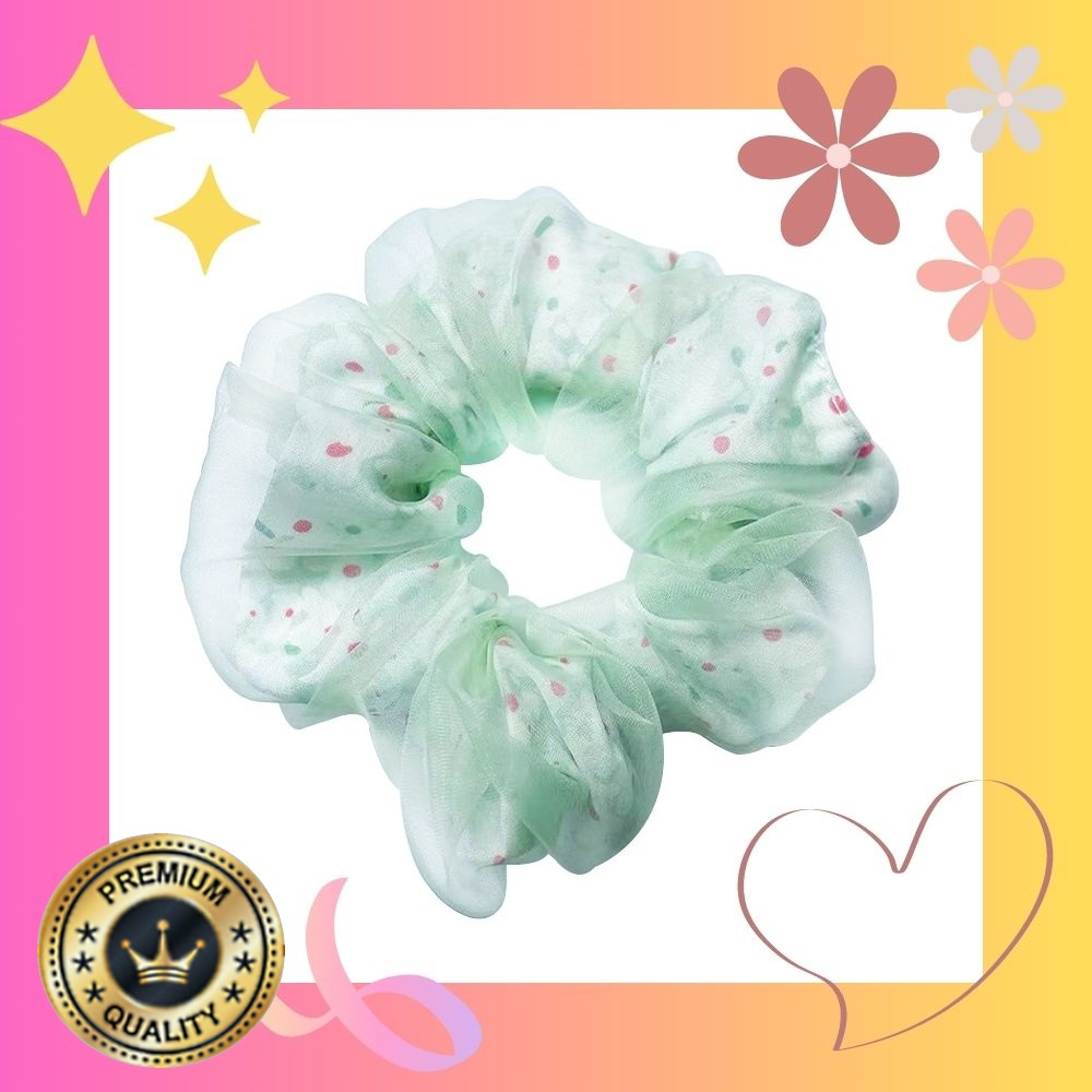 Ikat Rambut Scrunchie Hairband Model Korea Style Motif Bunga Dot