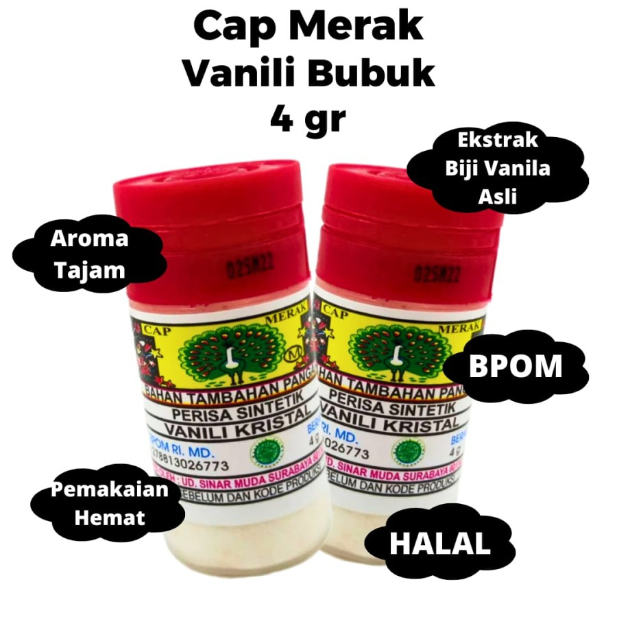 

PERISA BUBUK CAP MERAK VANILI 4 GR / PERISA MURNI /PERISA BUBUK VANILA