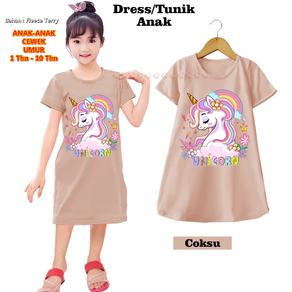 Daster Anak Anak Perempuan. Dress Anak Murah, Tunik Anak Motif UNICORN  Dress Anak Kekinian, Anak Usia 1-10 Tahun