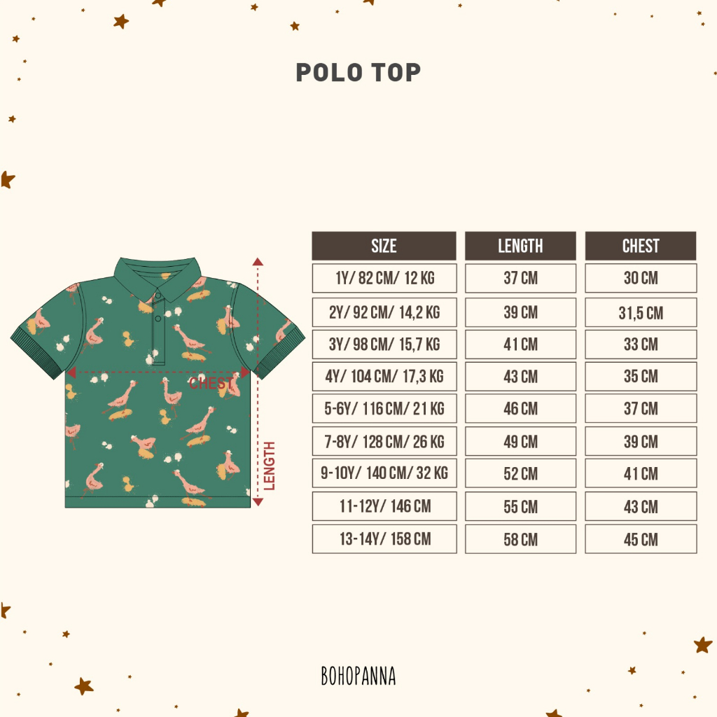 Bohopanna Polo Top 1-14 Tahun Kemeja Polo Motif Print Anak