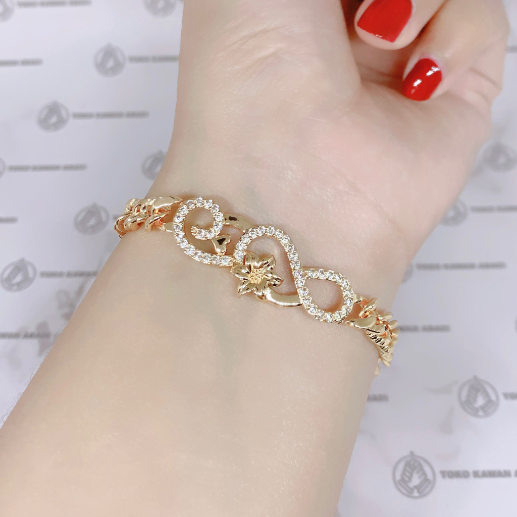 Xuping Gold Gelang Tangan Wanita Dewasa Model Serut Permata Kotak *65