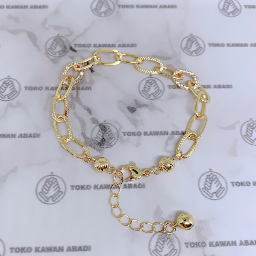 Xuping Gold Gelang Tangan Bangkok Permata Love Putih Perhiasan Wanita *32