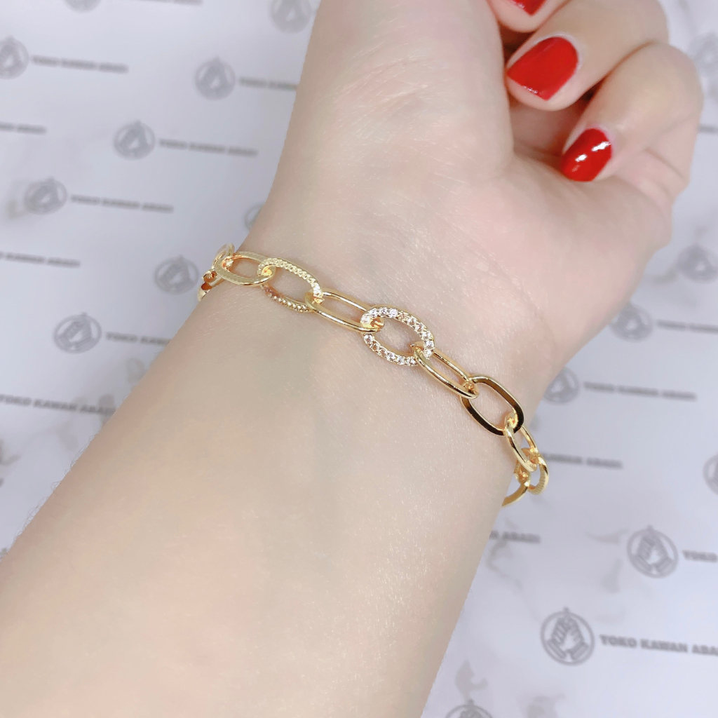 Xuping Gold Gelang Tangan Bangkok Permata Love Putih Perhiasan Wanita *32