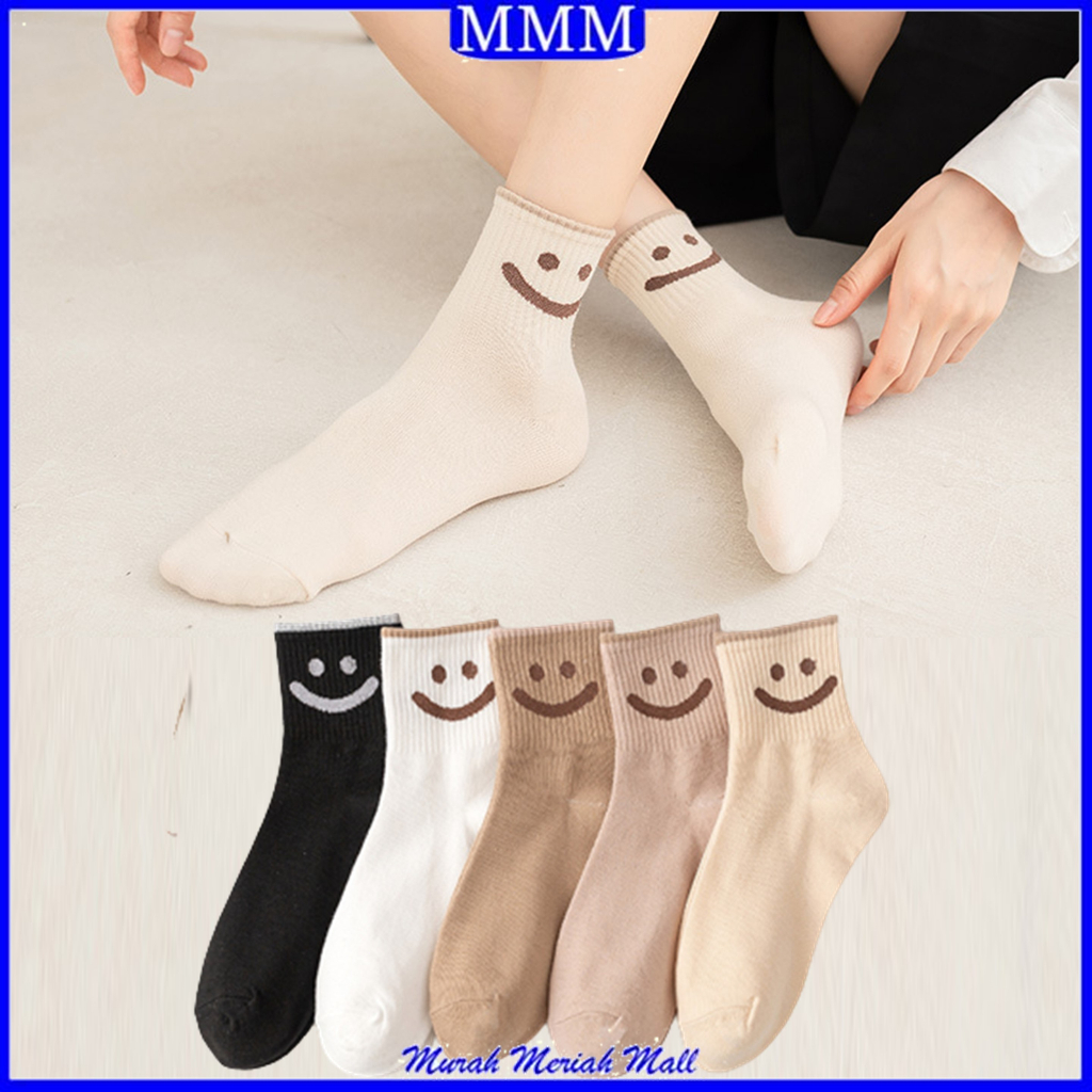 MMM Kaos Kaki Panjang Wanita Motif Cute Smile College Style 6761 Kaus Kaki Trendi Musim Dingin Import Murah