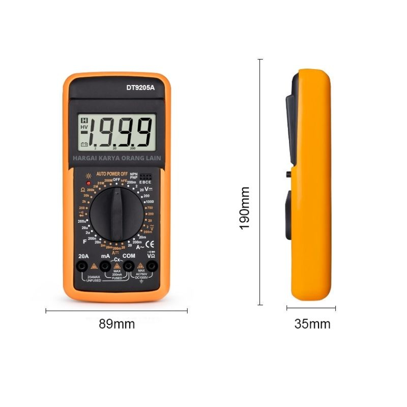 Paket Kumplit Profesional Multimeter Digital Auto Power Off Pocket Size Digital Mulltitester DT9205A