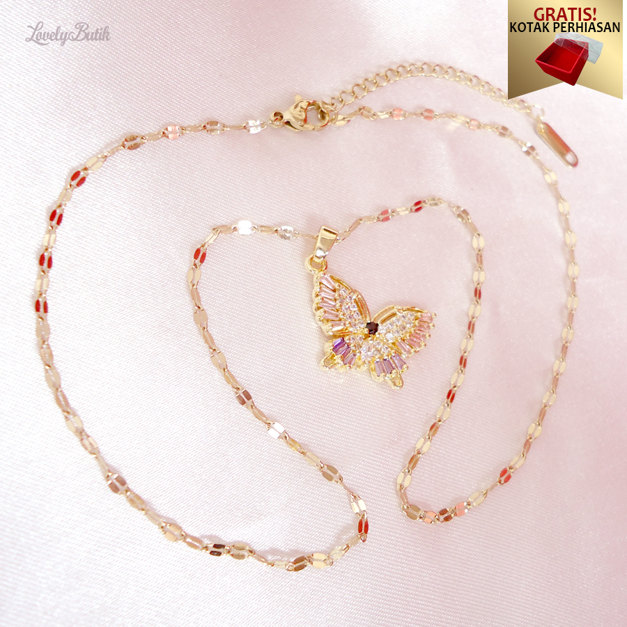 Kalung Titanium Wanita Anti Karat Korean Style Import Kupu C4ntik GRATIS  KOTAK - Lovelybutik