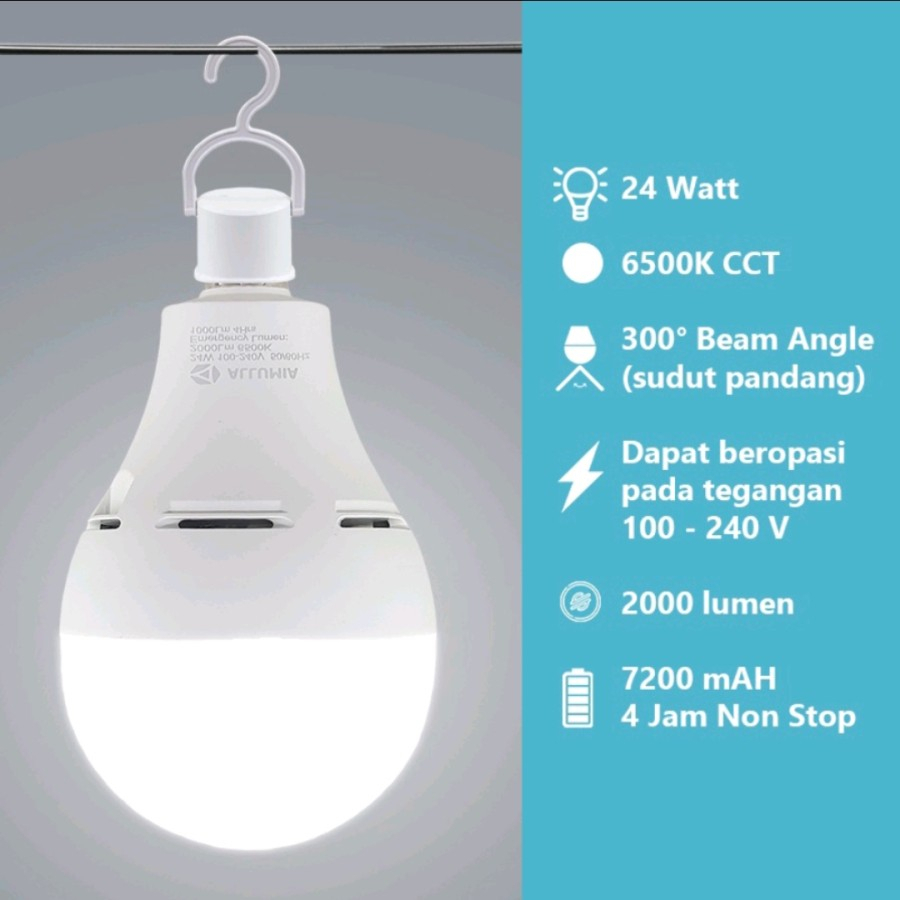 LEDBulb Emergency Watt Besar Super Terang  Rechargeable Lampu Led 24 Watt ALLUMIA