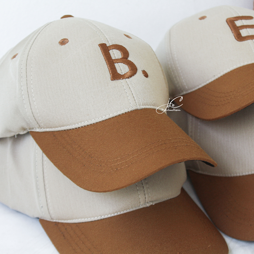 Jocoproduction - Topi REMAJA SAMPAI DEWASA Baseball Premium Bordir Alfabeth Cream Coklat
