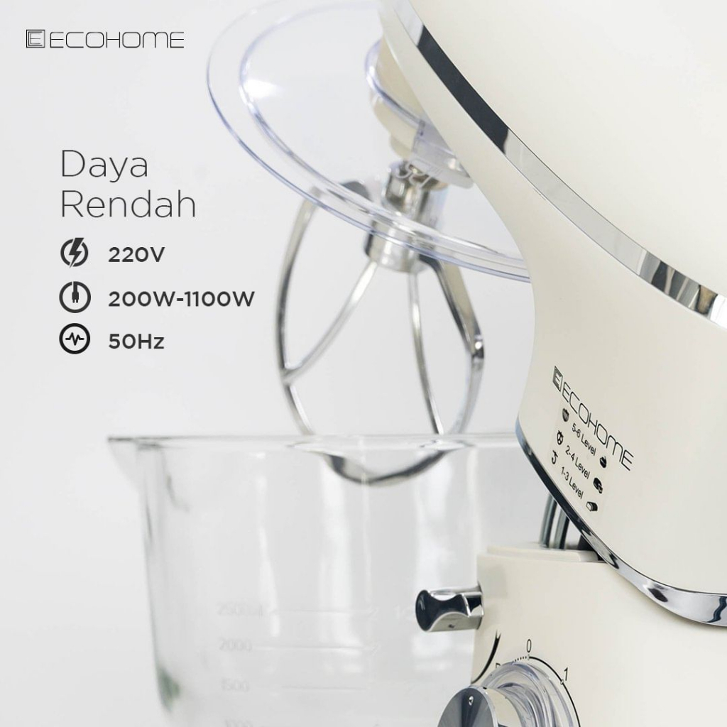 Stand Mixer Ecohome ESM 999 / ESM999 Platinum Glass Bowl Kapasitas 5 Liter - Wadah Kaca