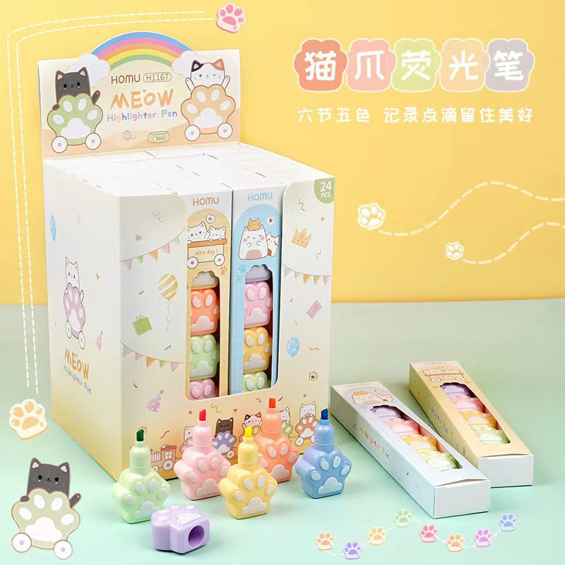 

1set Highlighter stabilo Tumpuk 1 Set Spidol Pastel Marker Textlighter Textliner bunga kaki kucing bear beruang aesthetic pensil warna lucu anak mainaniyo