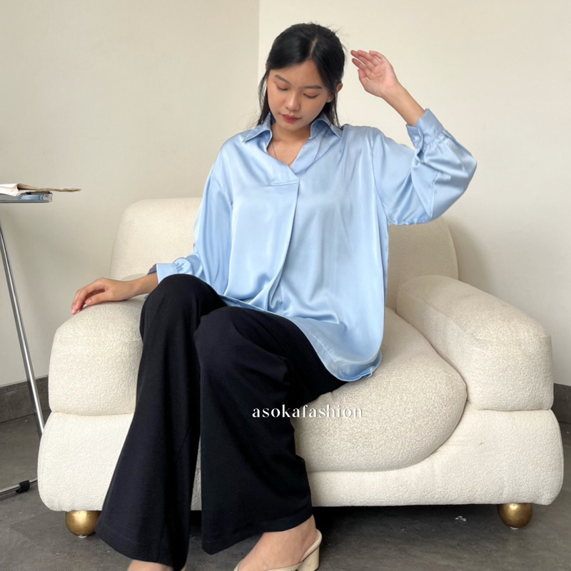 ASOKA Alana Top 2077 - Shimer Blouse Wanita Polos - Atasan Kemeja Satin