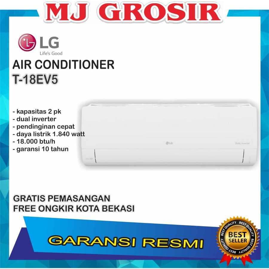 AC LG T 18 EV5 2 PK + PASANG DUAL COOL ECO INVERTER NEW