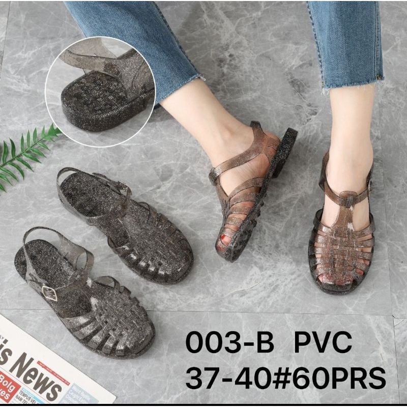 Sandal wanita gladiator 003 flat glitery bening n doff BLC