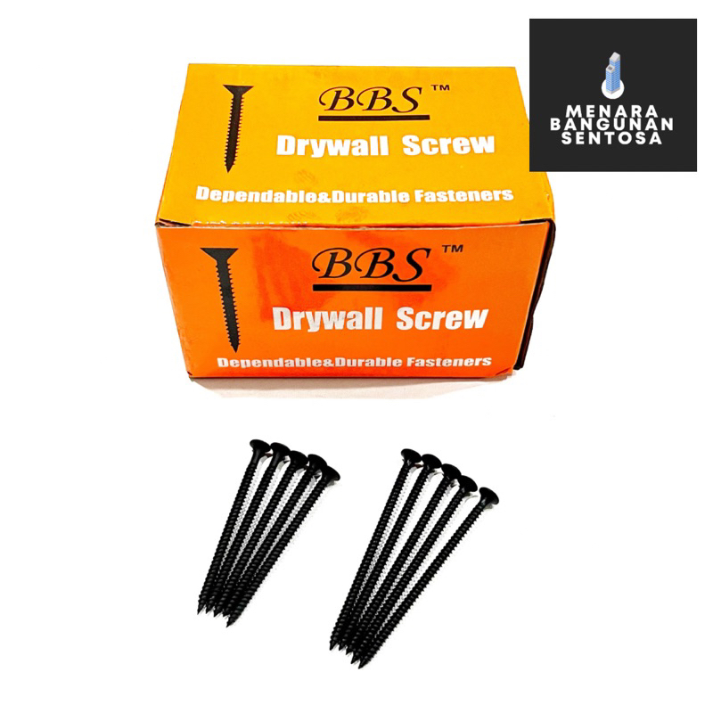 [1 Kotak 900gr] Sekrup Gypsum Baja - Baut Skrup Kayu Drywall Screw Hitam