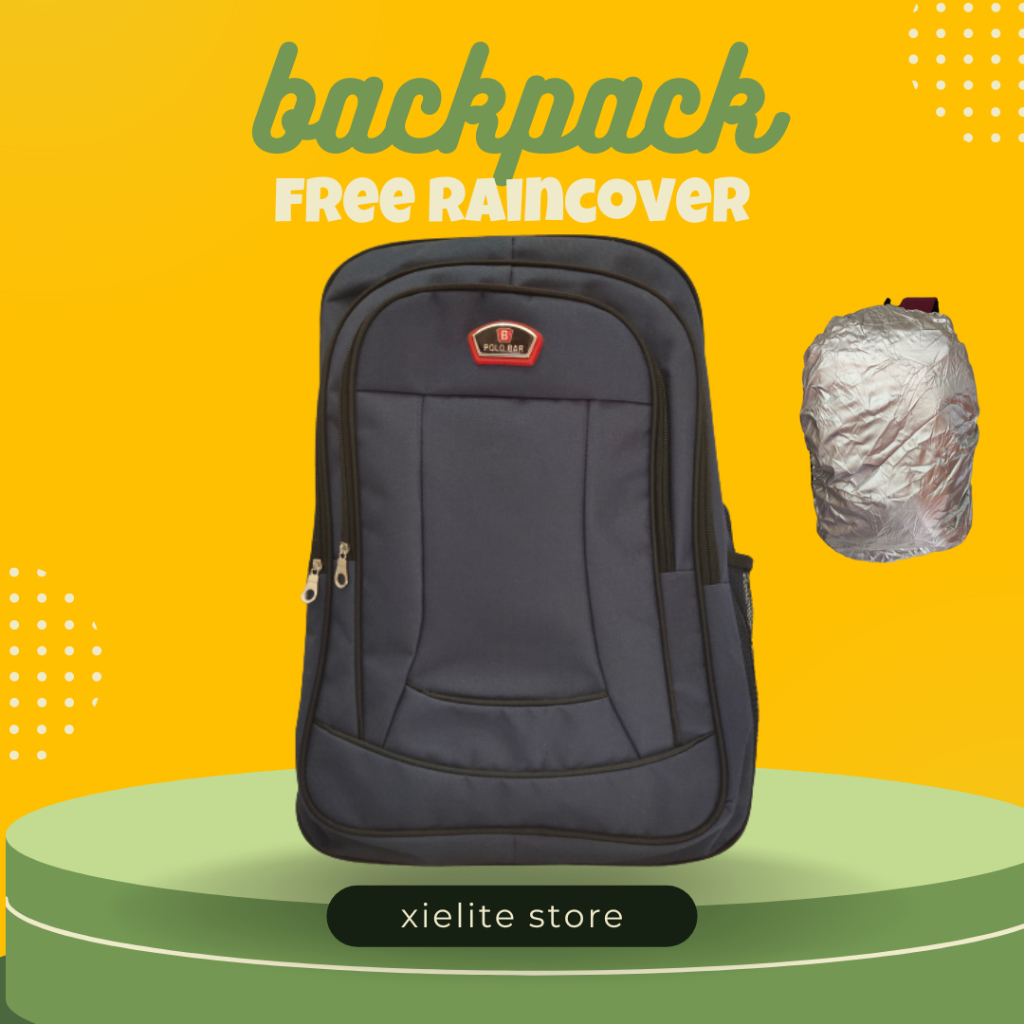 Tas Ransel Polo  Free Raincover Tas Sekolah SD SMP SMA Kuliah Kerja Kantor Pria Dinas Backpack Rangsel Punggung Backpack Anak SD SMP Muat Laptop