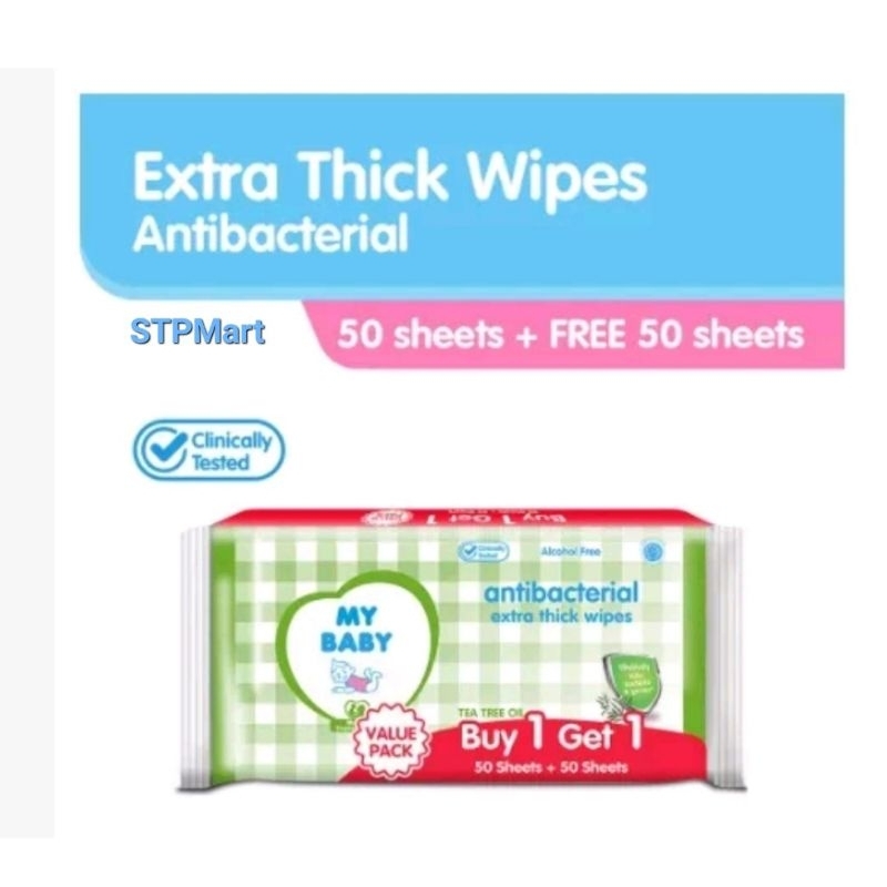 MY BABY Extra Care Wipes Antibacterial ( 50 + 50 Sheets) - Tisu Basah