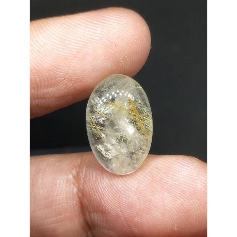 Natural Golden Rutilated Quartz Kecubung Rambut Emas 17x11x5 mm 8.65 Ct Oval Cabochon Asli