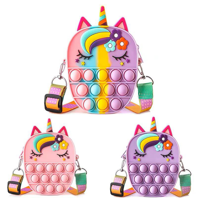 Tas Selempang Anak Jelly Pop It Unicorn Rainbow Oval